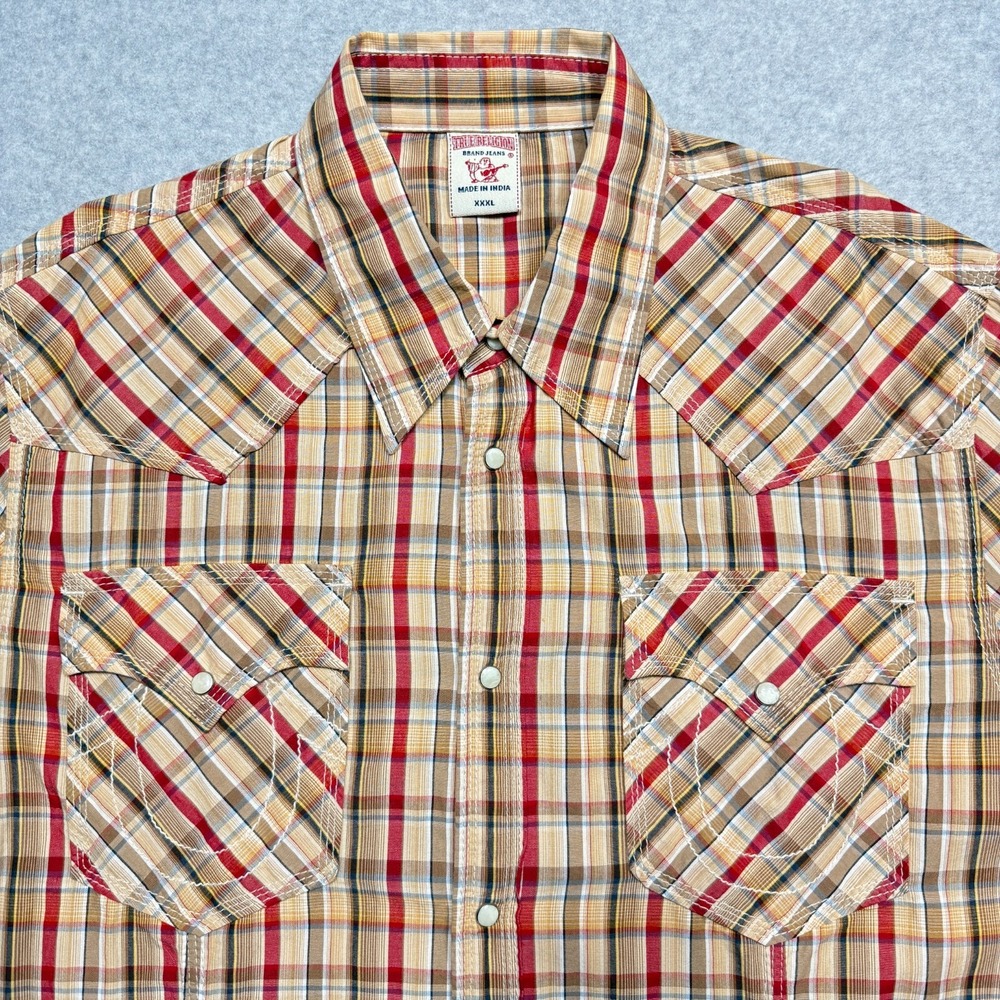 True Religion Shirt Mens 3XL Red Plaid Western Pearl Snap Sedona Long Sleeve NWT